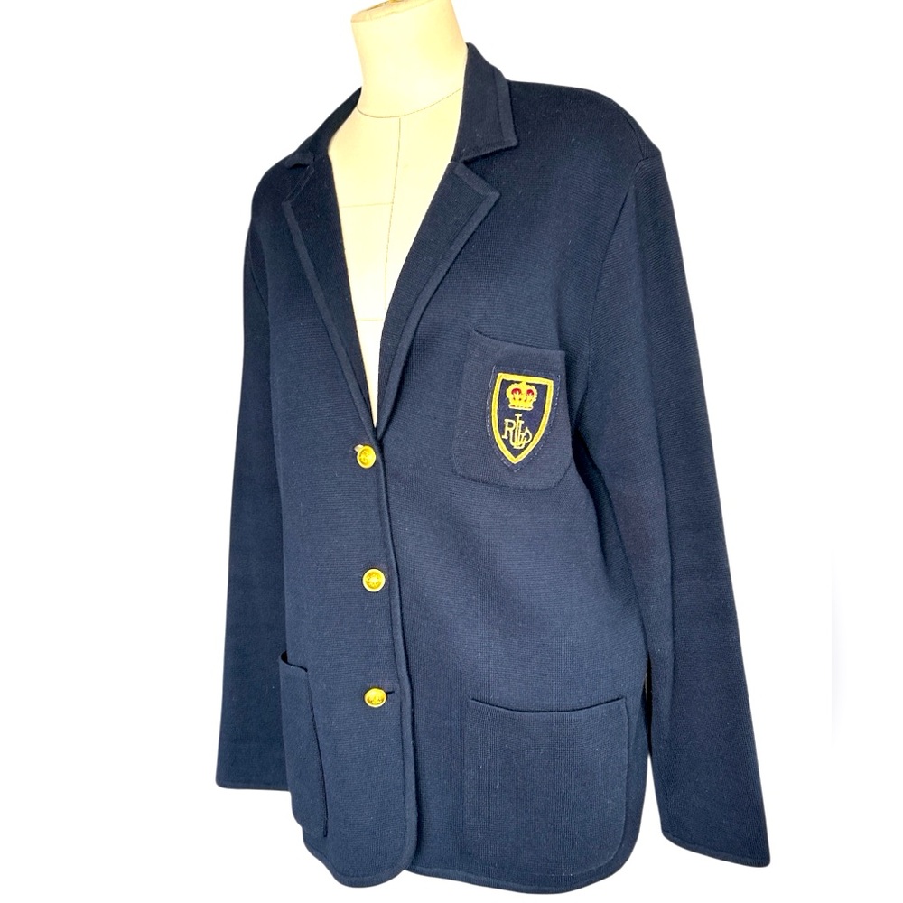 Ralph Lauren knit royal crest blazer blue large